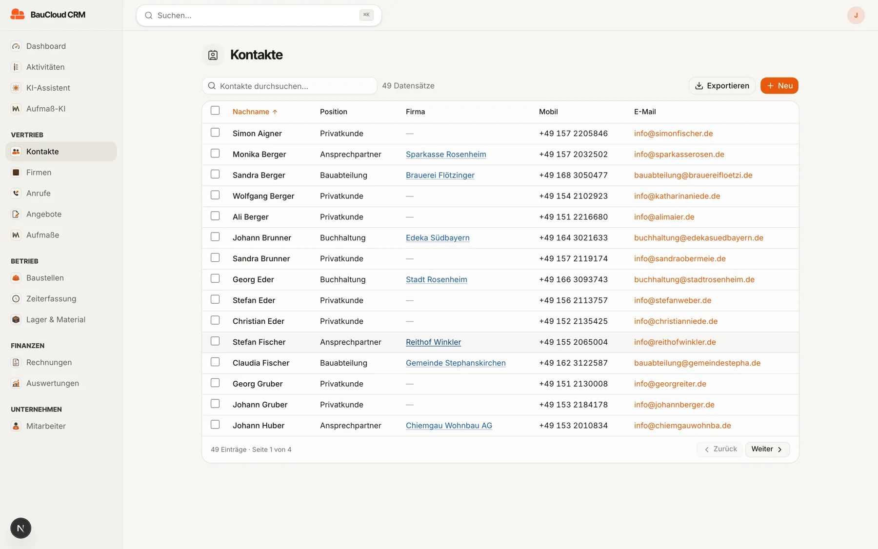BauCloud CRM: Kontakte und Anrufe