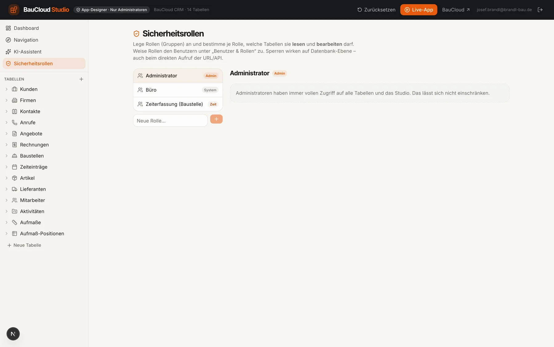 BauCloud Studio: Sicherheitsrollen und Rechteverwaltung